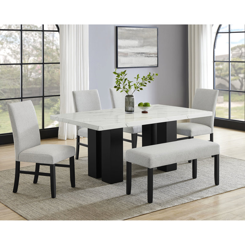 Soft Neutral Gray Bench For Dining Room, Dark Finish, Seat, Contemporary Design Finish Legs,