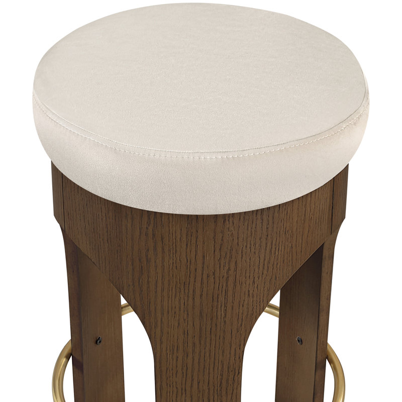 Tabouret de comptoir rembourré en velours Bocceli, Brun, Velours crème