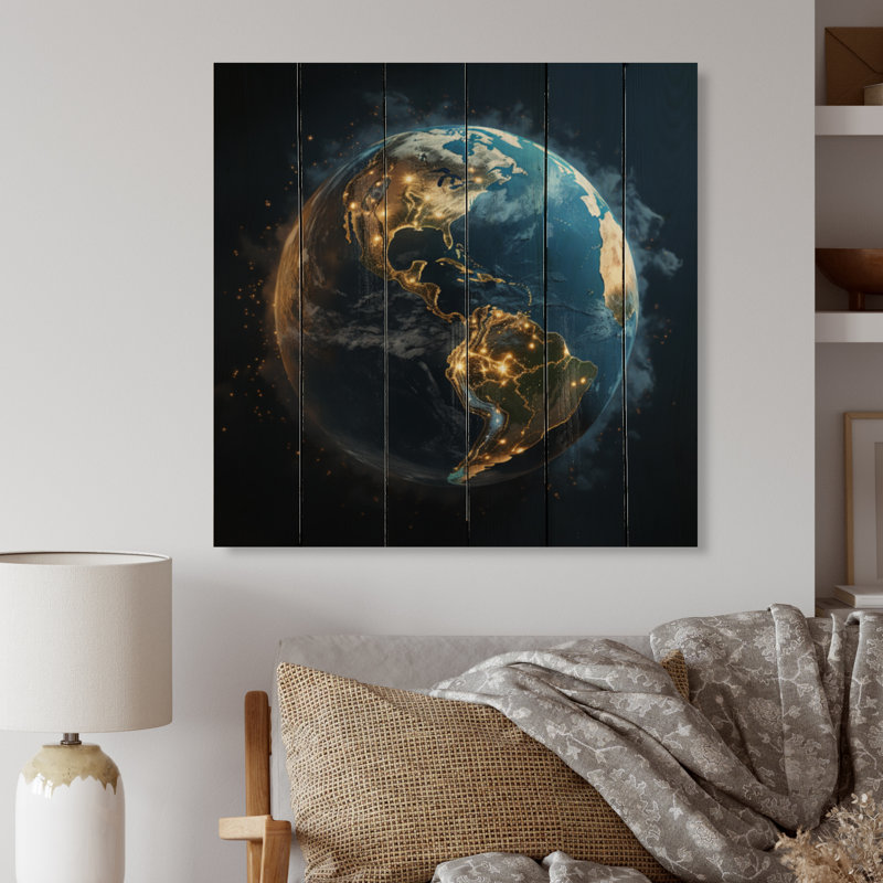 Javonn Earth Lights From Space I sur impression sur bois, H 35 po x l 35 po x P 0,78 po