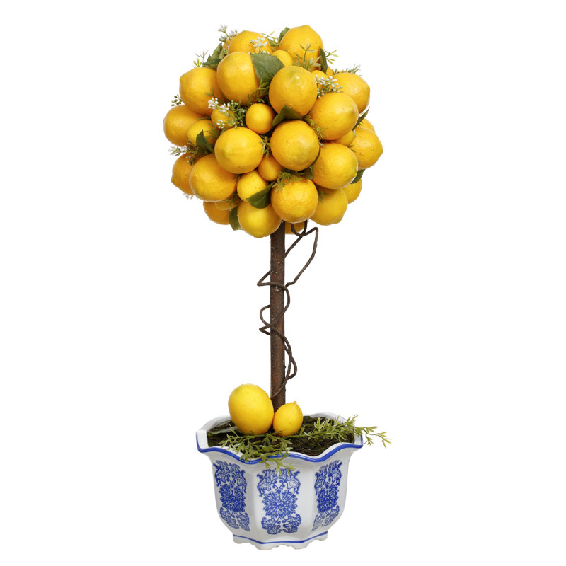 Topiaire de printemps artificiel citron 19 po dans un vase décoratif