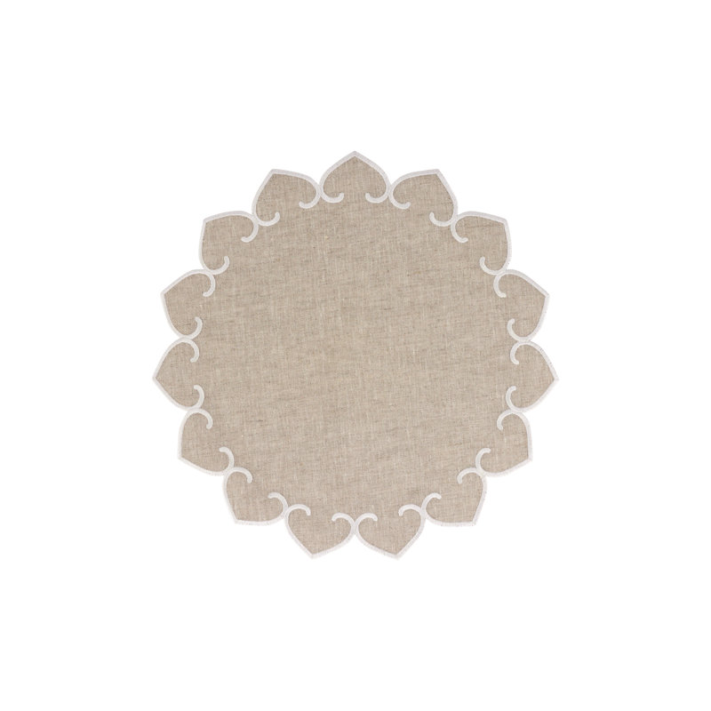 Natural Linen Round Placemats with White Stitching - Set of 4