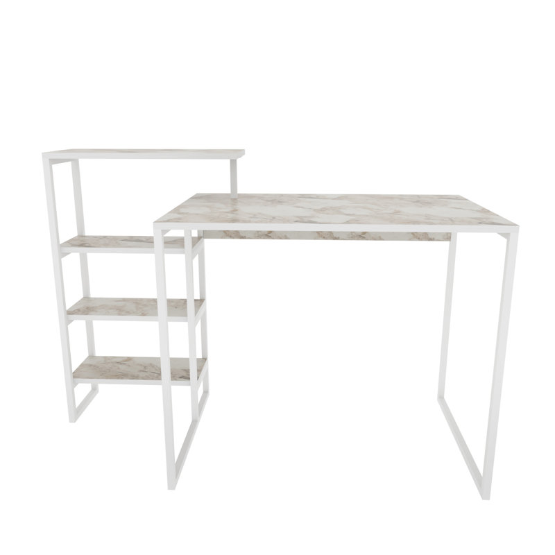 Amarah 133cm W Rectangular Computer Desk, White Marble Effect