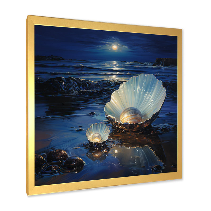 " White Clam Midnight Elegance ", Gold Picture Framed, 30" H x 30" W x 1" D
