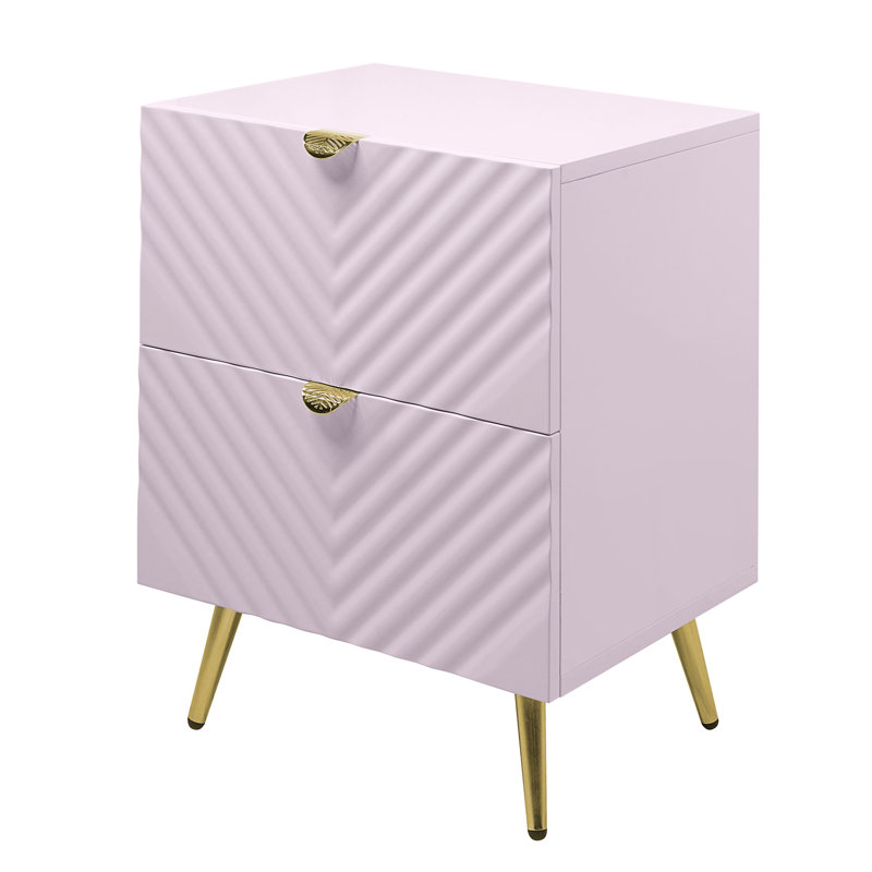 Table de chevet 2 tiroirs rose ultrabrillant