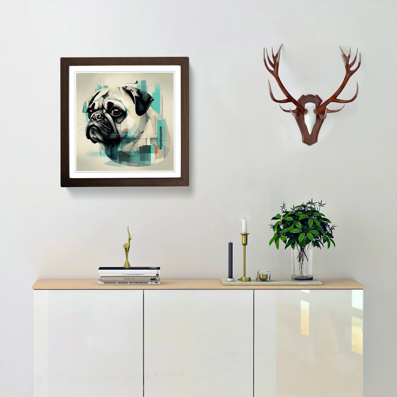 Pug Bauhaus No.2 - Single Picture Frame Print on Wood, Walnut