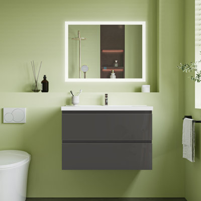 Raziela 790 mm Wall Mounted Combined Vanity Unit with Drop In Ceramic Basin