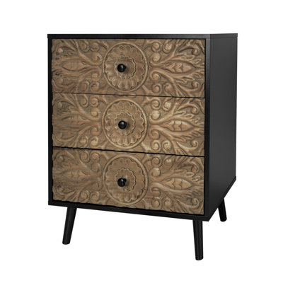 Massira 3 - Drawer Nightstand in Black/Brown in Black/Brown by Bungalow Rose