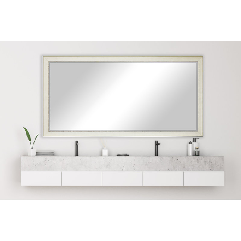 Riles Solid Wood Flat Wall Mirror, White/Sliver