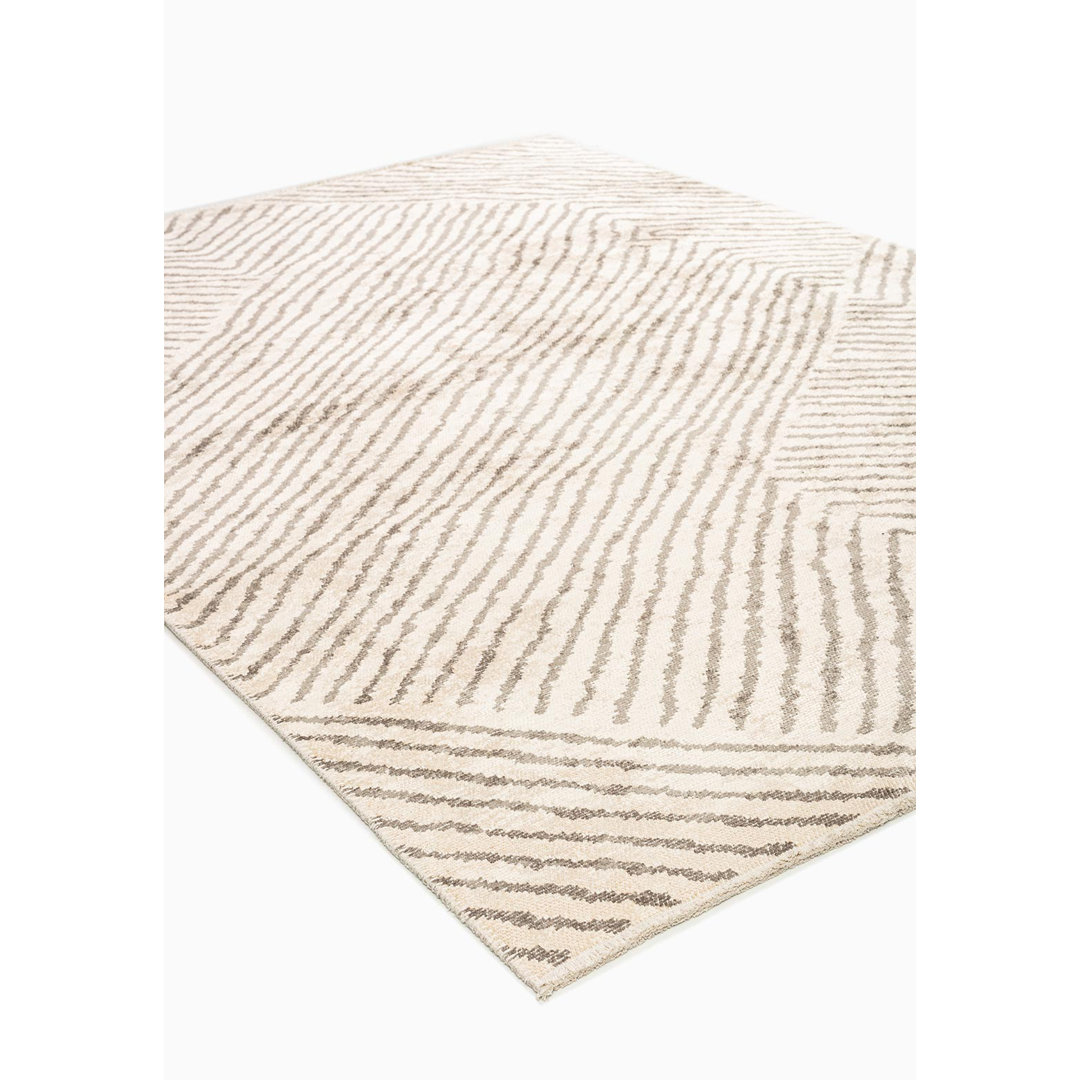 Beige Abstract Area Rug, Hand Loom using Cotton,Polyester,Acrylic,Viscose with Grey and Modern design