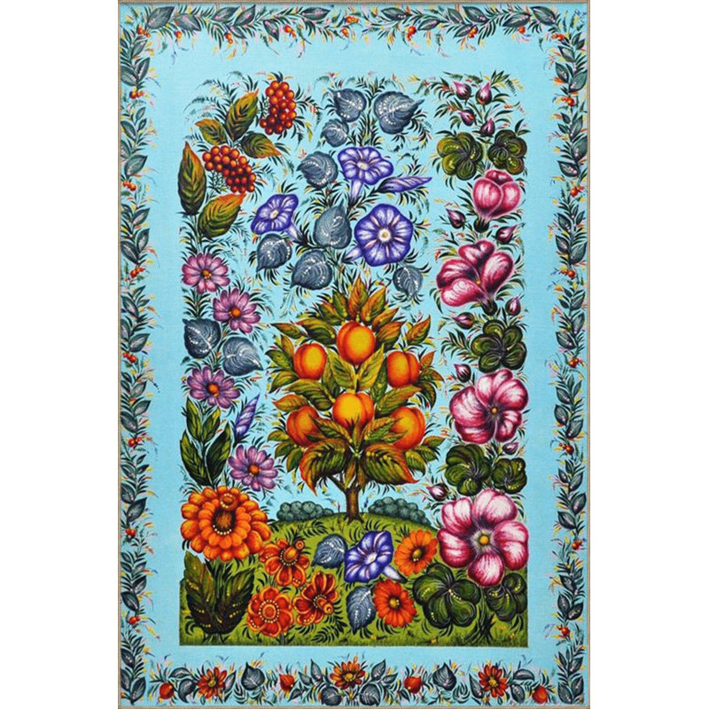 Tapis bleu lavable décoratif multicolore, Sous-tapis rectangulaire 2 pi 6 po x 4 pi 11 po