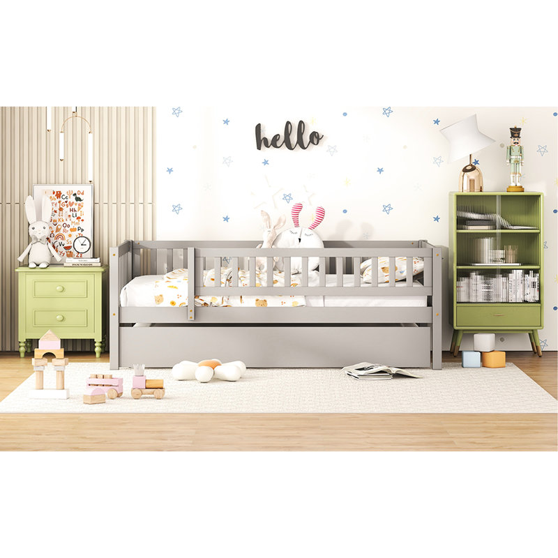 Lit de jour gris simple avec couchette et garde-corps - Polyvalent et pratique Maximisez votre espace