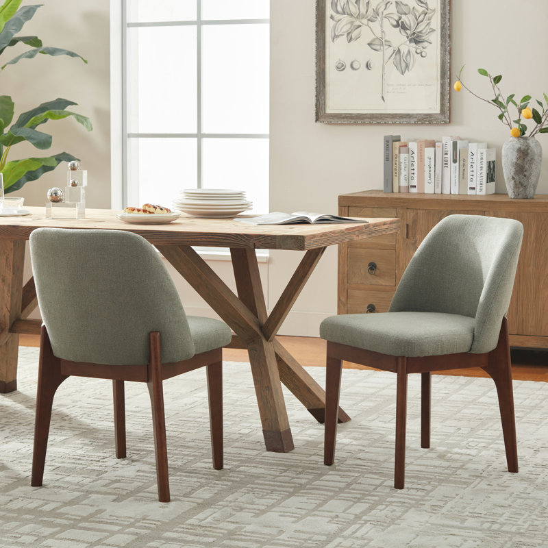 Bason 19.5" High Polyester Upholstered Dining Chairs with Solid Wood Legs, Light Green