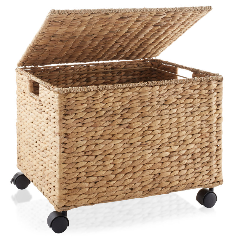 Natural Water Hyacinth Rolling Filing Cabinet with Lid