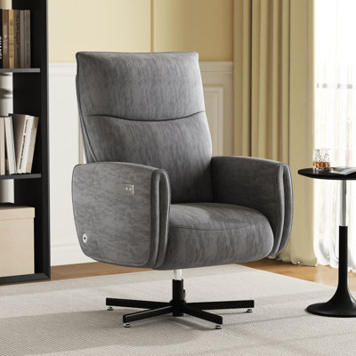 Fauteuil inclinable électrique pivotant à 360 °, inclinable électrique avec charge de type C, rembourré de velours pour le bureau personnel et le salon, gris foncé, installation facile et pivotant, installation facile