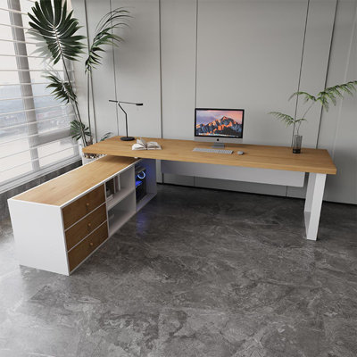 Burlywood L-Shaped Solid Wood with 3 drawers Executive Desk, Office desk