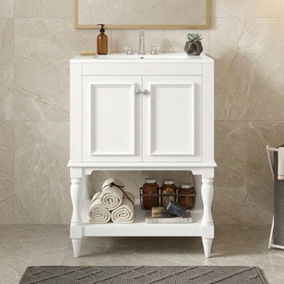 Bathroom Vanity With Ceramic Sink And Open&Closed Storage