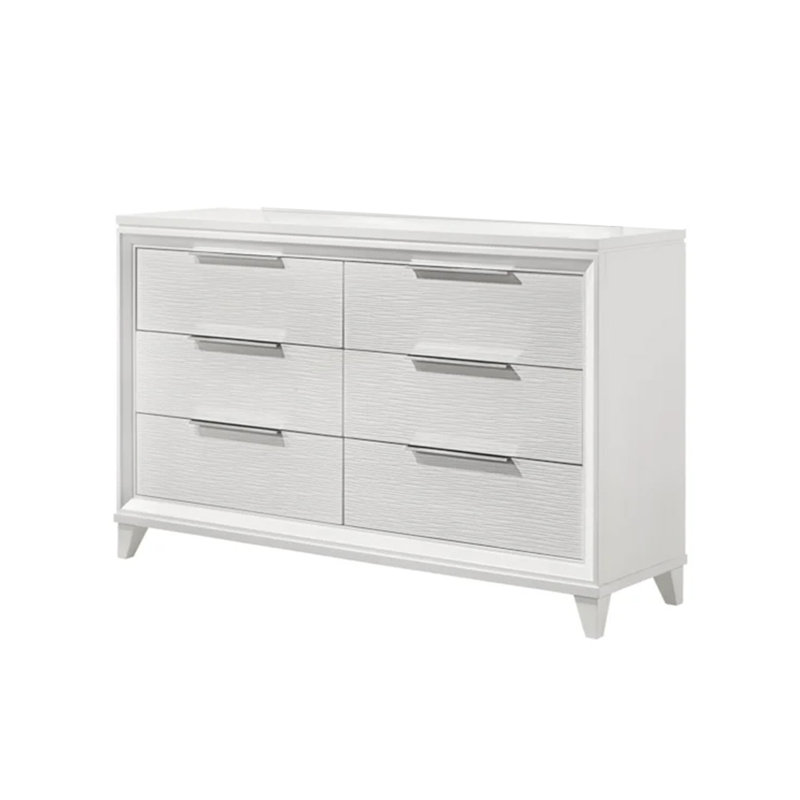 Commode large et miroir DEL à 6 tiroirs Ressy, bois blanc