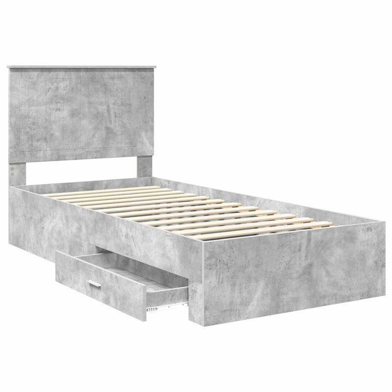 Bed, European Single (90 x 200 cm), Concrete Grey
