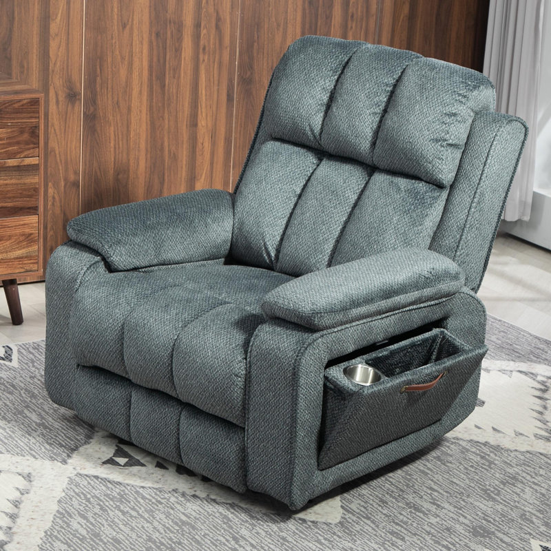 Extended Footrest Chenille Power Lift Chair Lay Flat Recliner with Massage and Heating, 350lbs, Hidden Storage , Blue