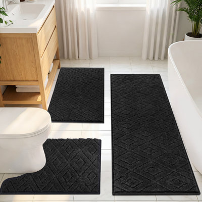 Checkered Absorbent Non-Slip Bathroom Rug (Set of 3)