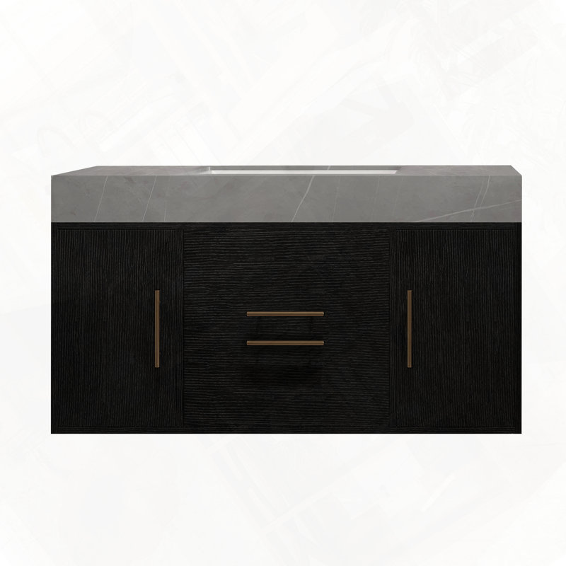 Meuble-lavabo flottant simple contemporain avec tiroirs et armoires, Noir/gris