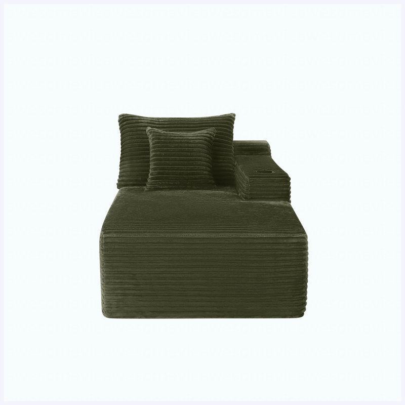 Chaise longue verte en peluche droite 37,5 po avec porte-gobelet pour le salon