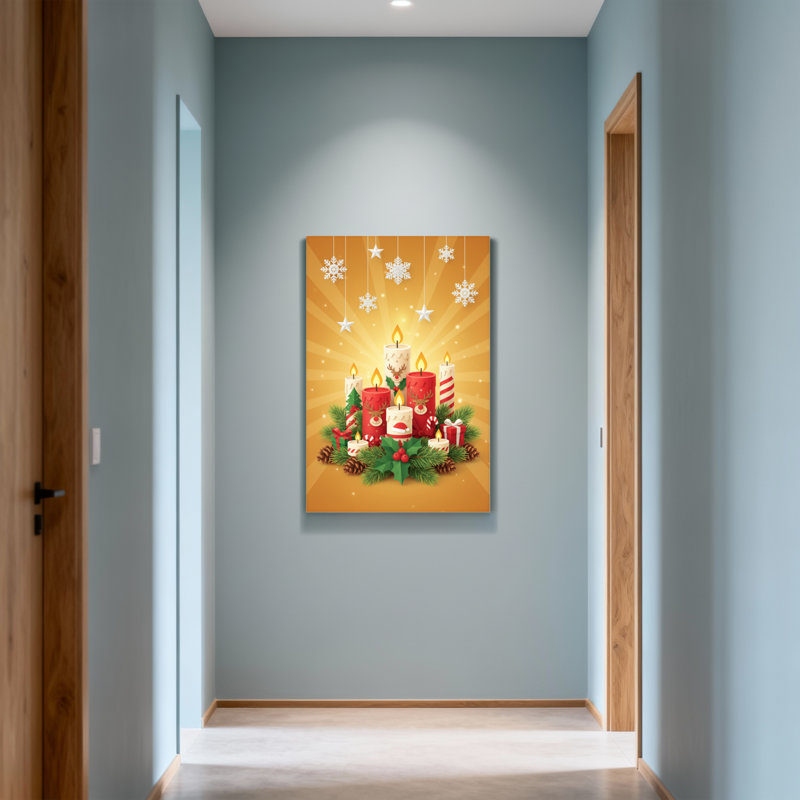 Noël, bougies de Noël, flocons de neige, étoiles, pommes de pin, H 40 po x l 28 po