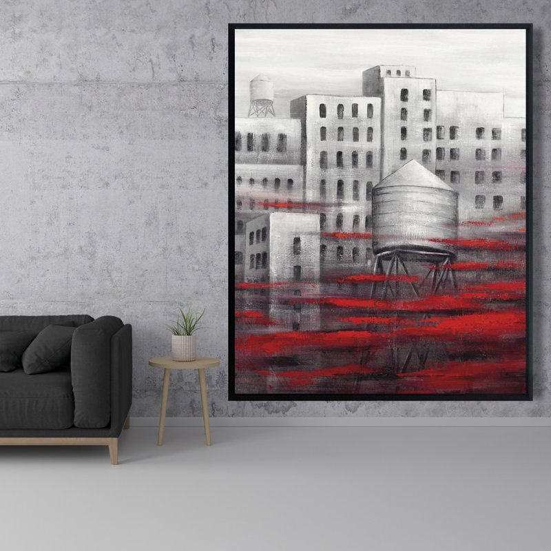«Gray City With Red Clouds» sur toile, H 60 po x l 48 po