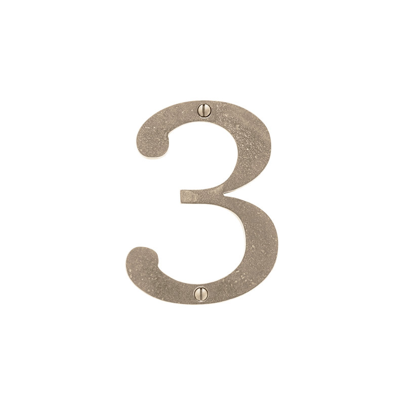 4" H Metal Surface Mount House Number, 3, White Bronze Brushed
