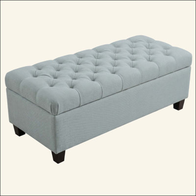 Banc de rangement avec repose-pieds - Banc de rangement bleu pour bébé avec charnières de sécurité, repose-pieds pour le salon, la salle à manger, le vestibule et le couloir