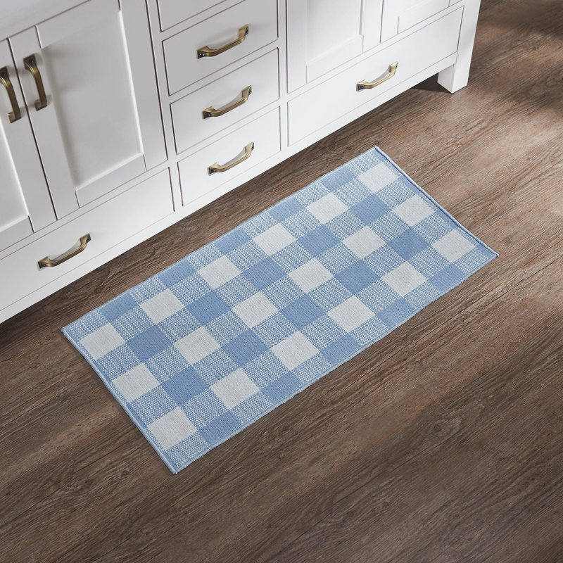  Annie Buffalo Check Gingham Machine Woven Flatweave Polyester Indoor / Outdoor Area Rug in Blue/White, Runner 1'5" x 3'
