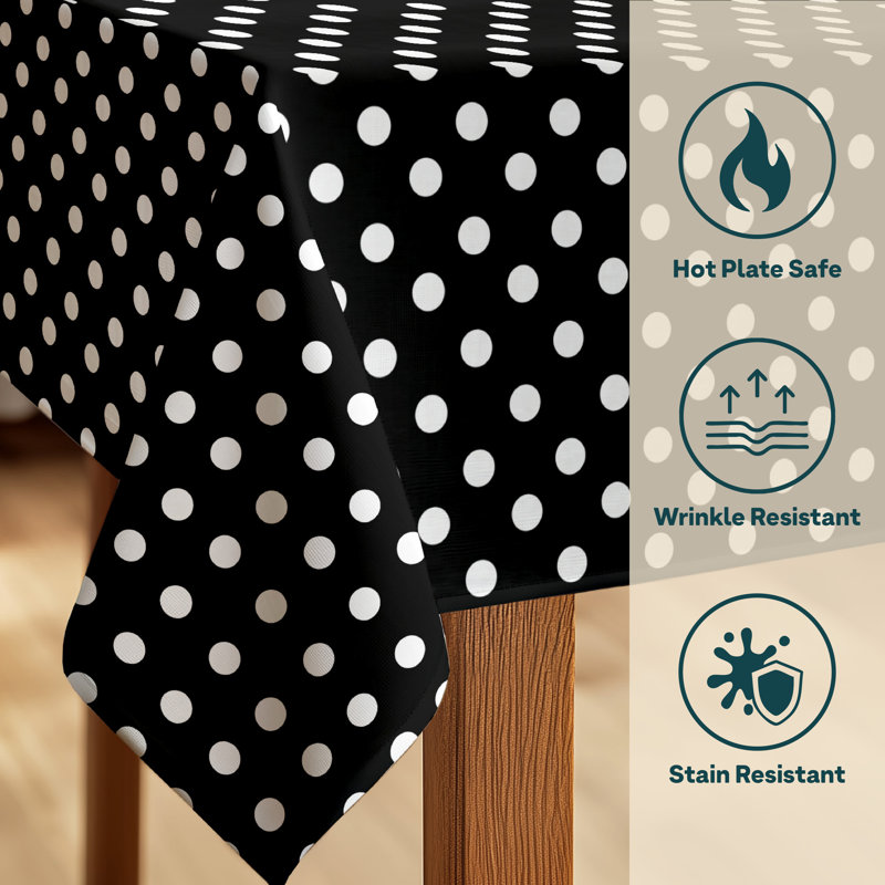 Mccloud Dot Milliken Tablecloth, 84" L x 60" W, Black