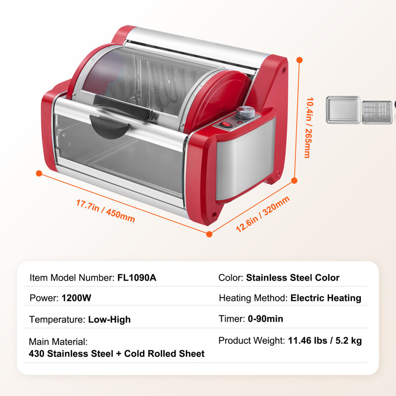 Red and Stainless Steel Electric Shawarma Grill Machine with Rotating Function