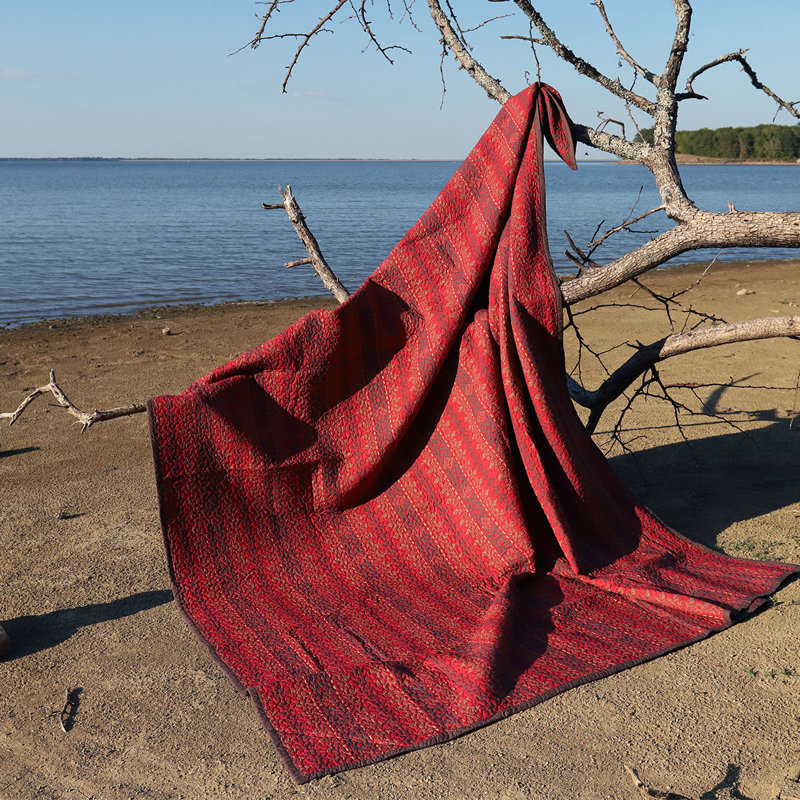 King Size Red Cotton Reversible Quilt Set with Shams