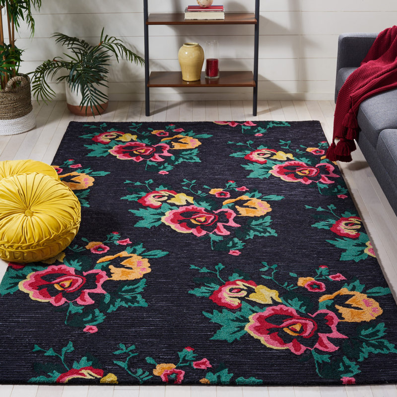 Melia Hand Tufted Wool Floral Rug, Rectangle 5' x 8'