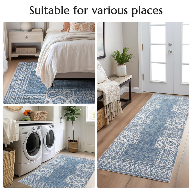Tapis ivoire rétro lavable antidérapant rétro Boho, Tapis de couloir 3 pi x 8 pi