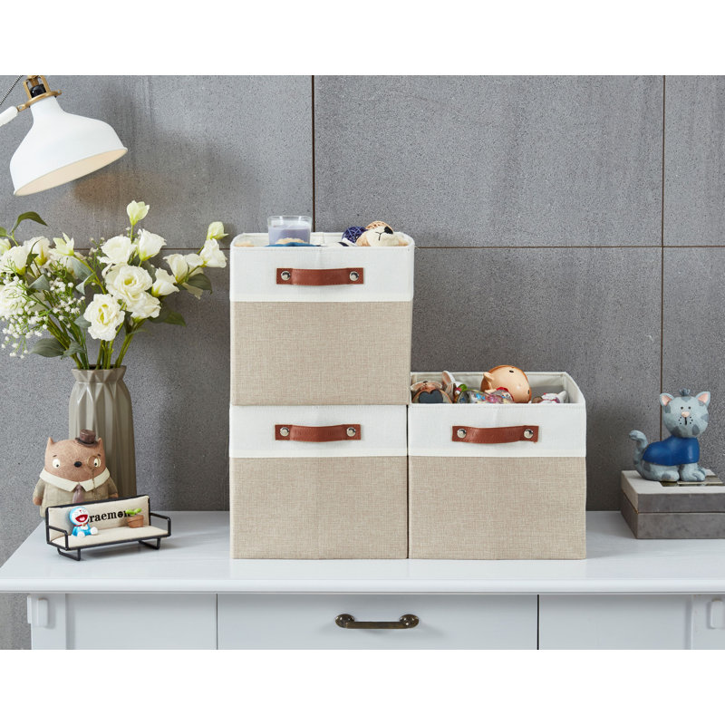 Bac en tissu robuste, H 9,5 po x l 15 po x P 11 po, Beige / Blanc