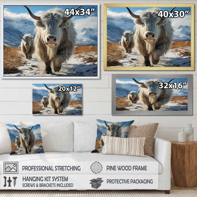 Yaks majestueux en hiver, H 12 po x l 20 po x P 1 po, Noir