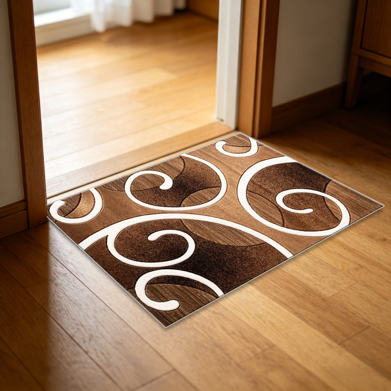 Brown Swirl carpet-easy to clean, machine-washable, soft and comfortable; suitable for door mats, kitchens, living rooms, bedrooms, corridors, and laundry areas. Easy to clean, durable carpet for home decoration.