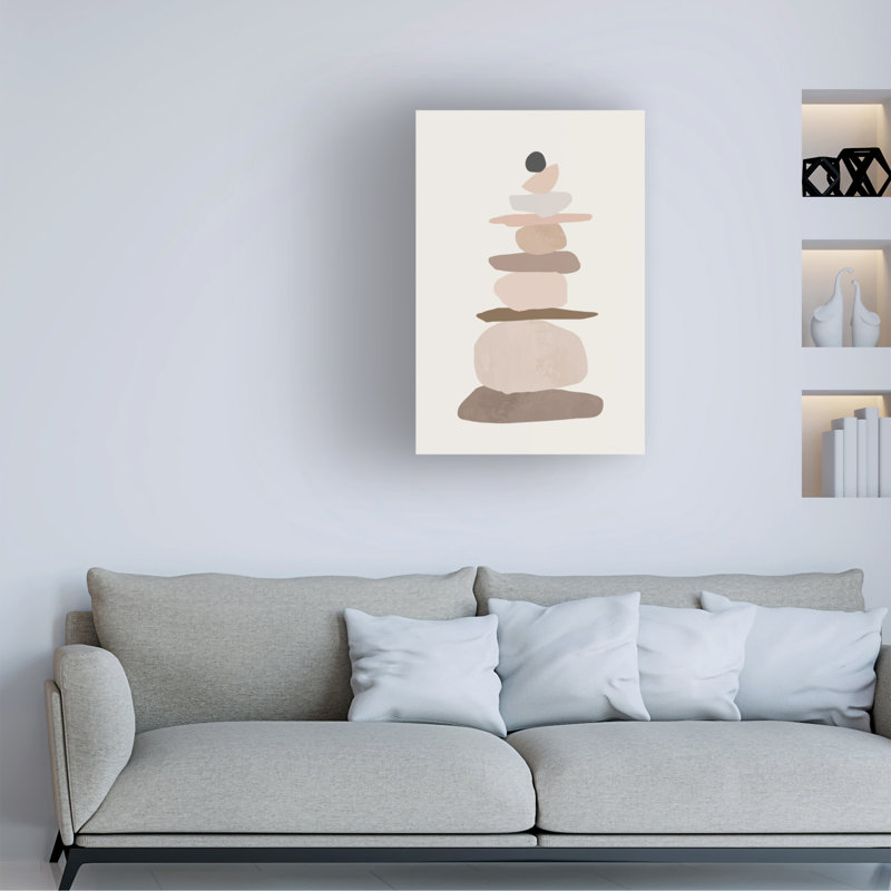 Vertical Abstract Rock Balancing Art Canvas in Neutral Tones