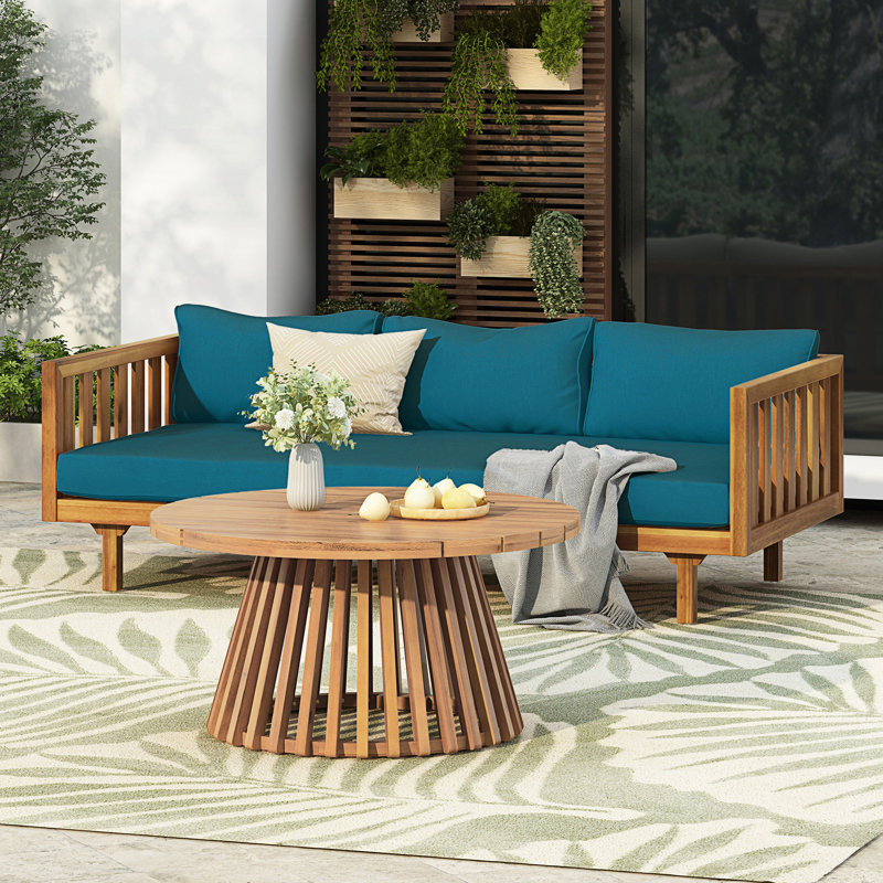 Patio 3 Seater Daybed And Table Set, Teal
