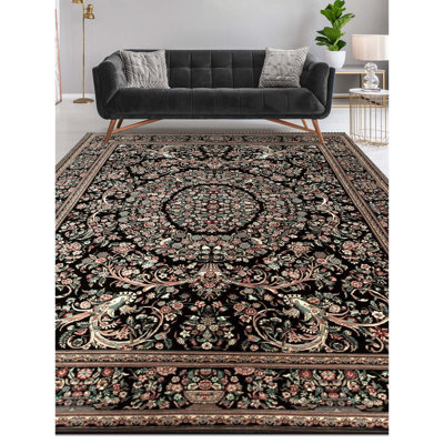 Tapis noir noué à la main de haute qualité