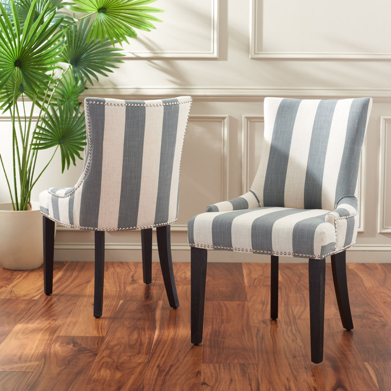 Capetown 19.5'' H Upholstered Side Chair, Gray/White Striped, 2