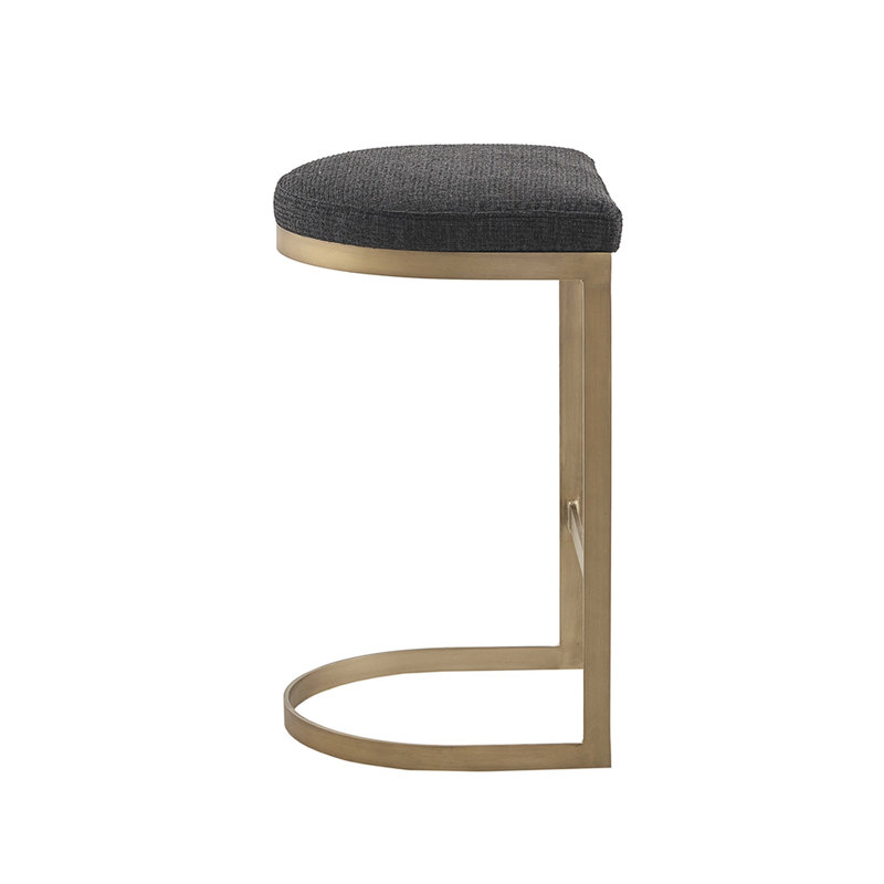 Tabouret de comptoir moderne avec base en métal doré antique et rembourrage de siège gris anthracite, hauteur de 25 po, support entièrement assemblé, objet