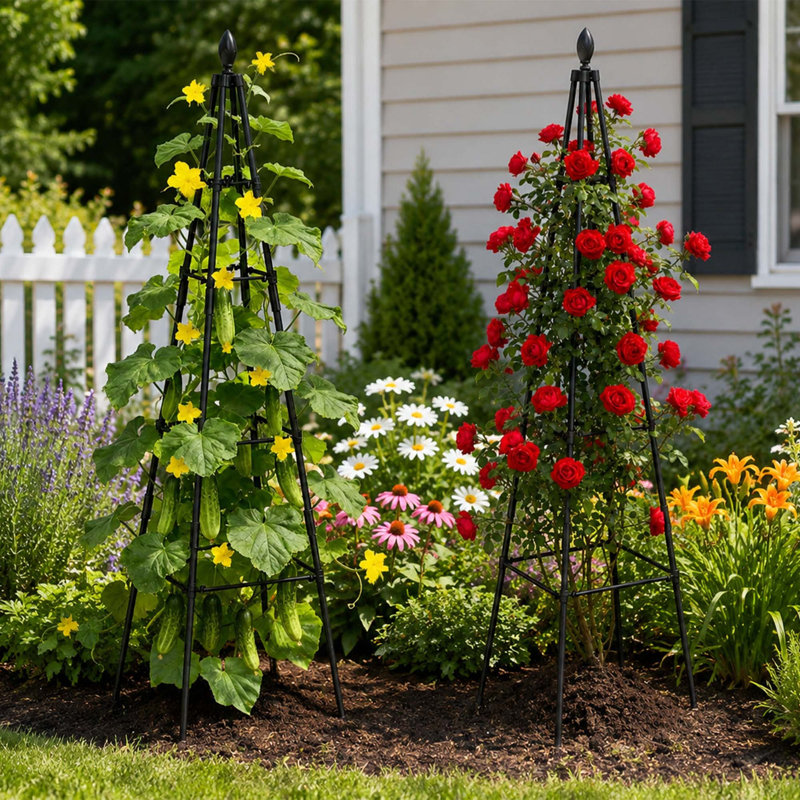 Ensemble de 2 treillis de jardin ajustables, support pour plantes grimpantes et plantes grimpantes