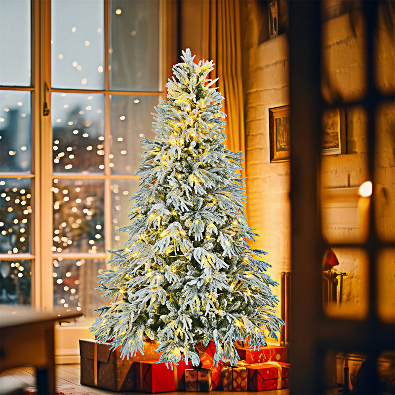 Arbre de Noël pré-éclairé enneigé, 6'