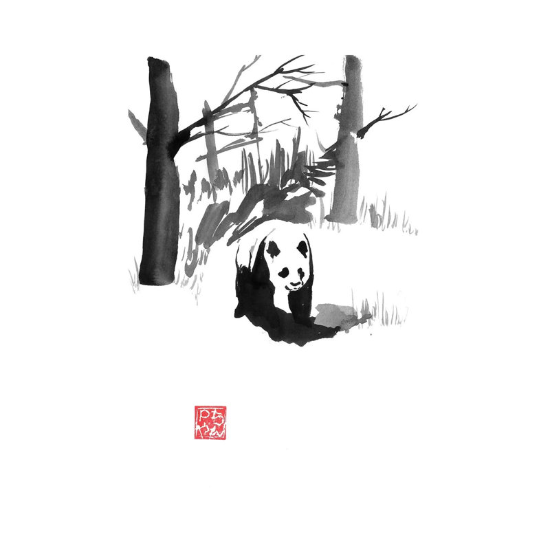 Panda In The Forest by Péchane - Painting on Canvas, 20.32 cm H x 30.48 cm W, Wrapped Canvas