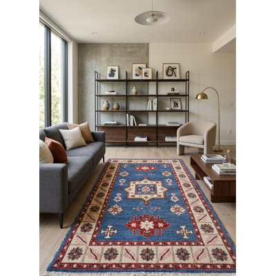 Aqua White Silk & Wool Handmade Oriental Hand Knotted Rectangle Indoor Area Rug