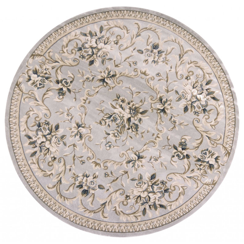 Vianney Oriental Slate Area Rug, Round 7'10", Light Gray