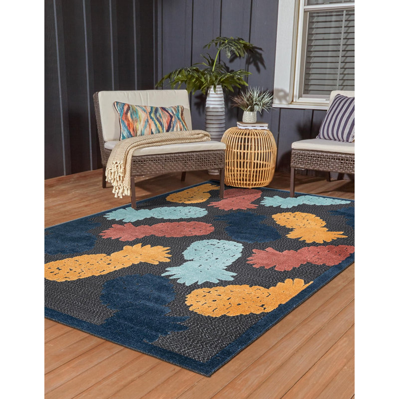 Tapis intérieur / extérieur Medfield noir, Rectangle 9 pi x 12 pi 2 po